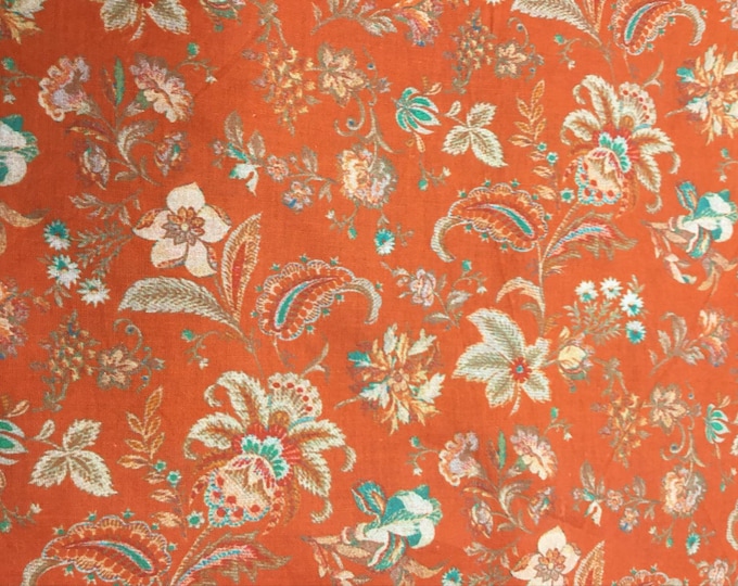 English Pima lawn cotton fabric, priced per 25cm. English floral on rust