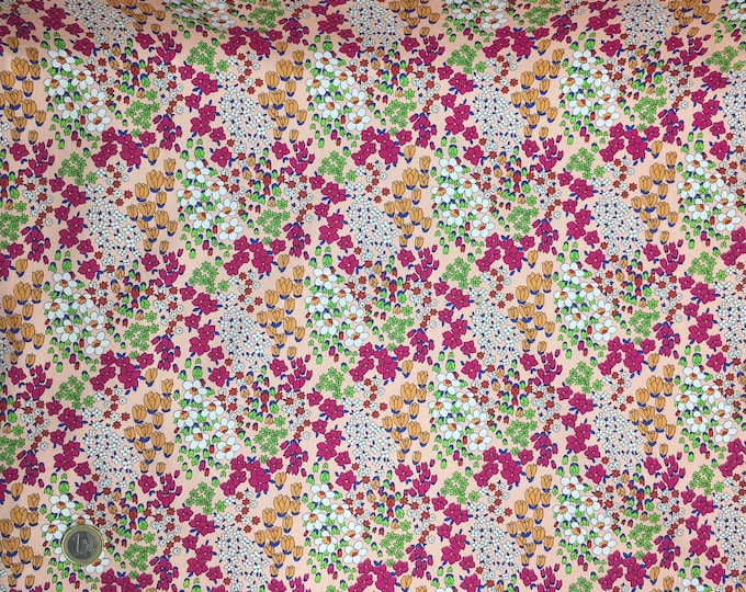 High quality cotton poplin dyed in Japan with floral on peach