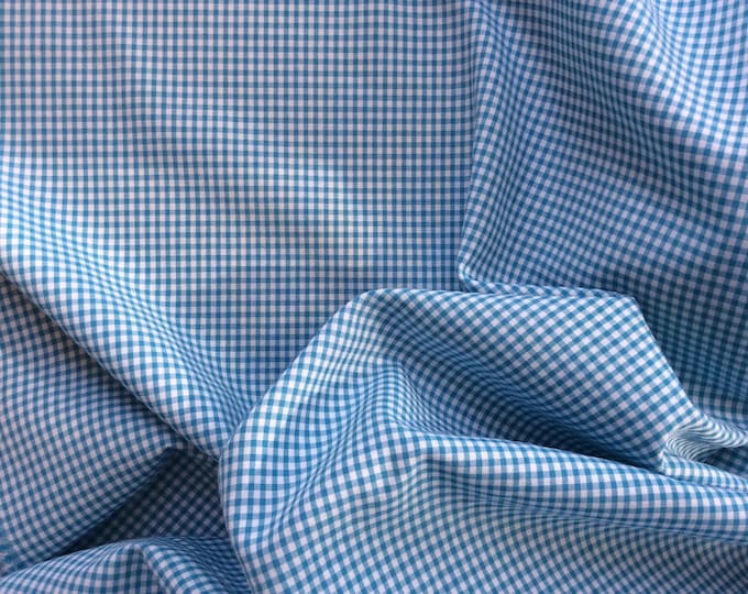 Cotton poplin blue check weave