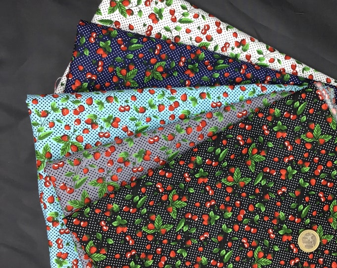 1m25 (5pc, 25cm*1m12) cotton poplin, cherries and strawberries