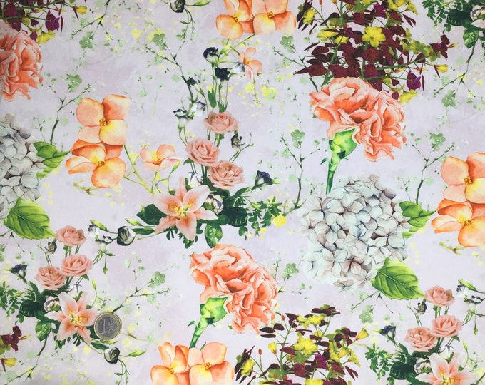 High quality cotton poplin, digital floral print on beige