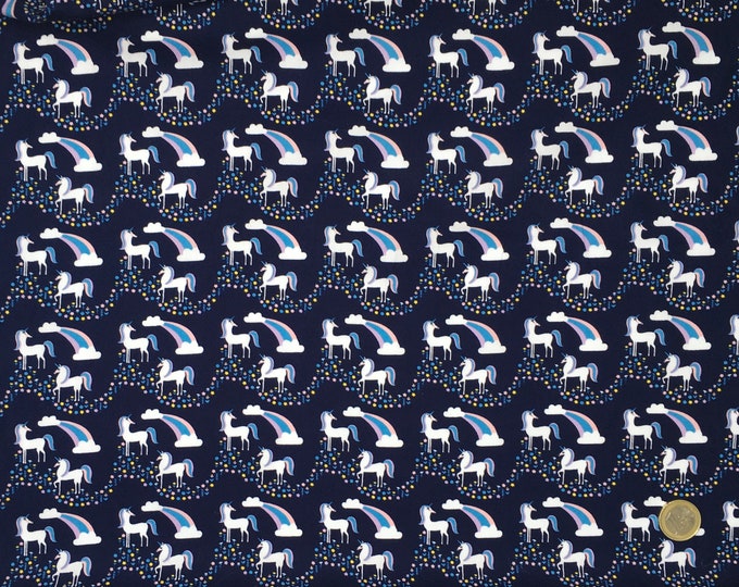 High quality cotton poplin, unicorns on navy