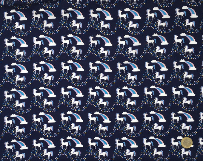 High quality cotton poplin, unicorns on navy