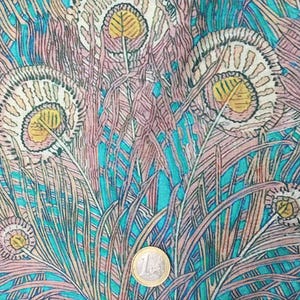 English Pima lawn cotton fabric, peacock feathers