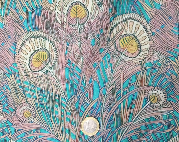 English Pima lawn cotton fabric, peacock feathers
