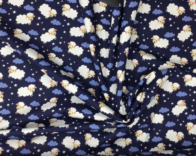 Cotton poplin with skulls, sheep happy dreams on navy