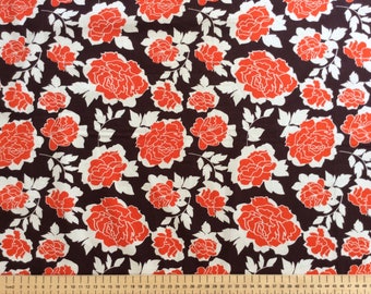 Popeline de coton Oekotex, motif roses sur fond marron