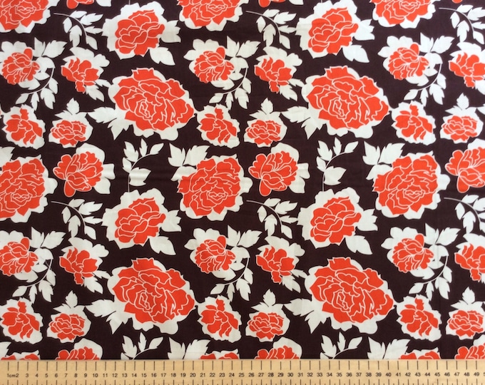 High quality cotton poplin, orange/brown vintage roses print