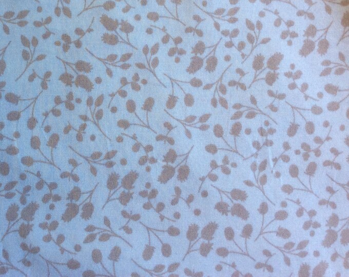 High quality cotton poplin, beige and blue leaf print no1