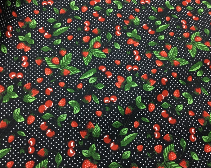 High quality cotton poplin. Strawberries and cherries on black