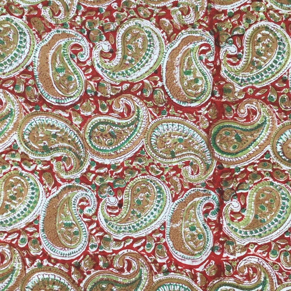 Indian block printed cotton muslin, hand made. Copper paisley Jaipur block print
