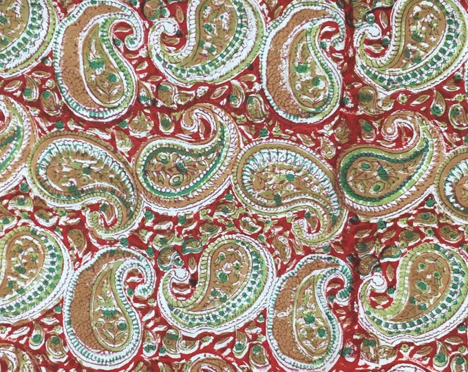 Indian block printed cotton muslin, hand made. Copper paisley Jaipur block print