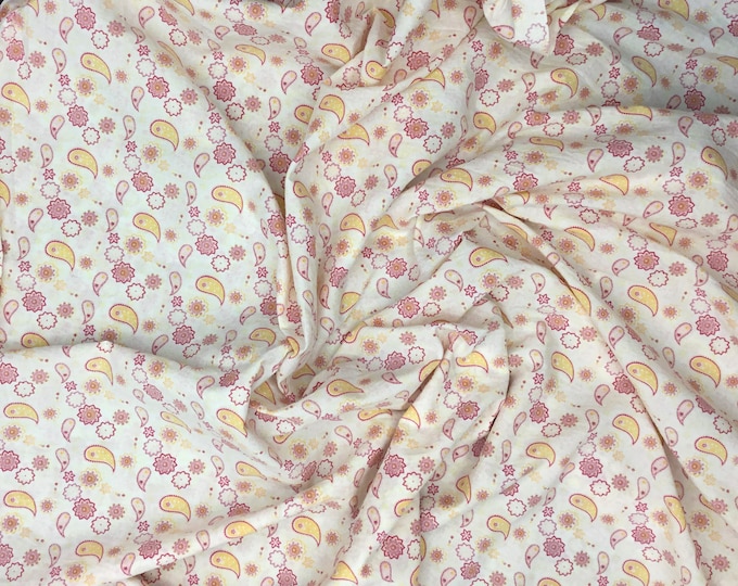 English Pima lawn cotton fabric, yellow paisley