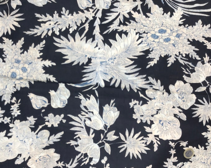 Indian block printed cotton voile, hand made. Black Jaipur