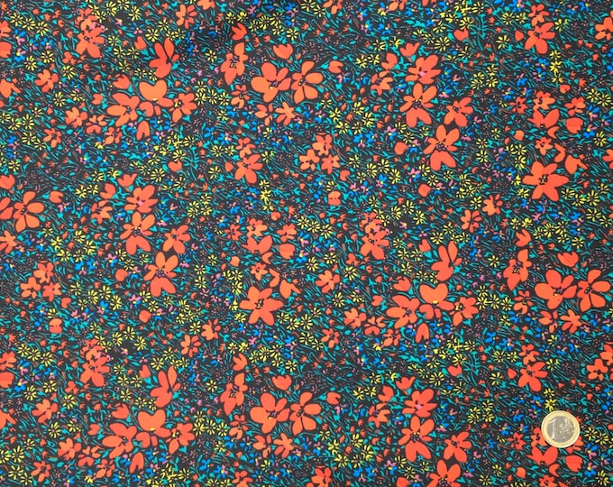 English Pima lawn cotton fabric, Floral print on black, Cranberries