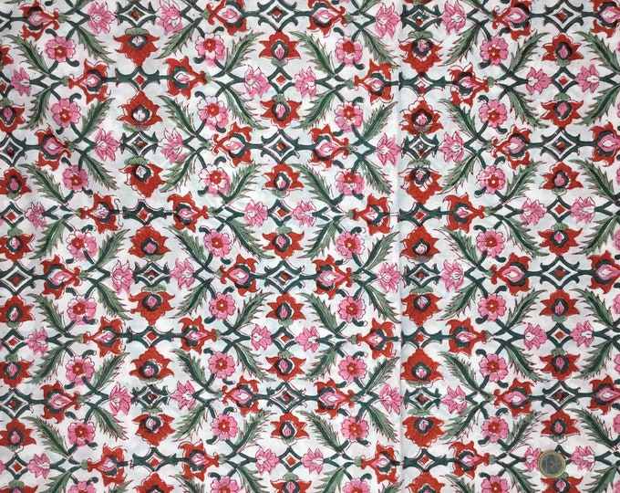 Indian block printed cotton muslin, hand made. Cherry Jaipur blockprint