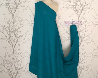 Teal cotton with embroidery anglaise, scalloped edges