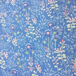 English Pima lawn cotton fabric, floral on sky blue image 1