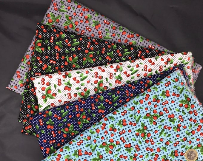 5m (5 prints, 1m*1m12 each) cotton poplin, cherries and strawberries