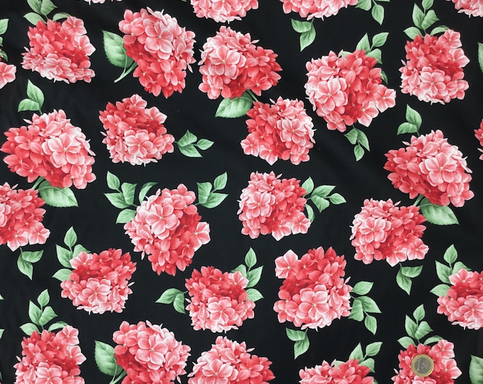 English Pima lawn cotton fabric,  hydrangea on black