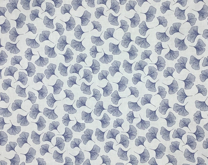 English Pima lawn cotton fabric, gingko leaves on white