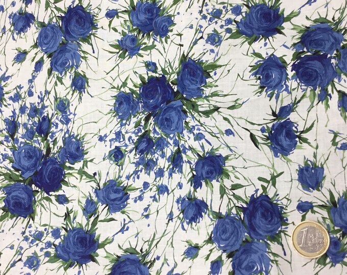 English Pima lawn cotton fabric, blue roses
