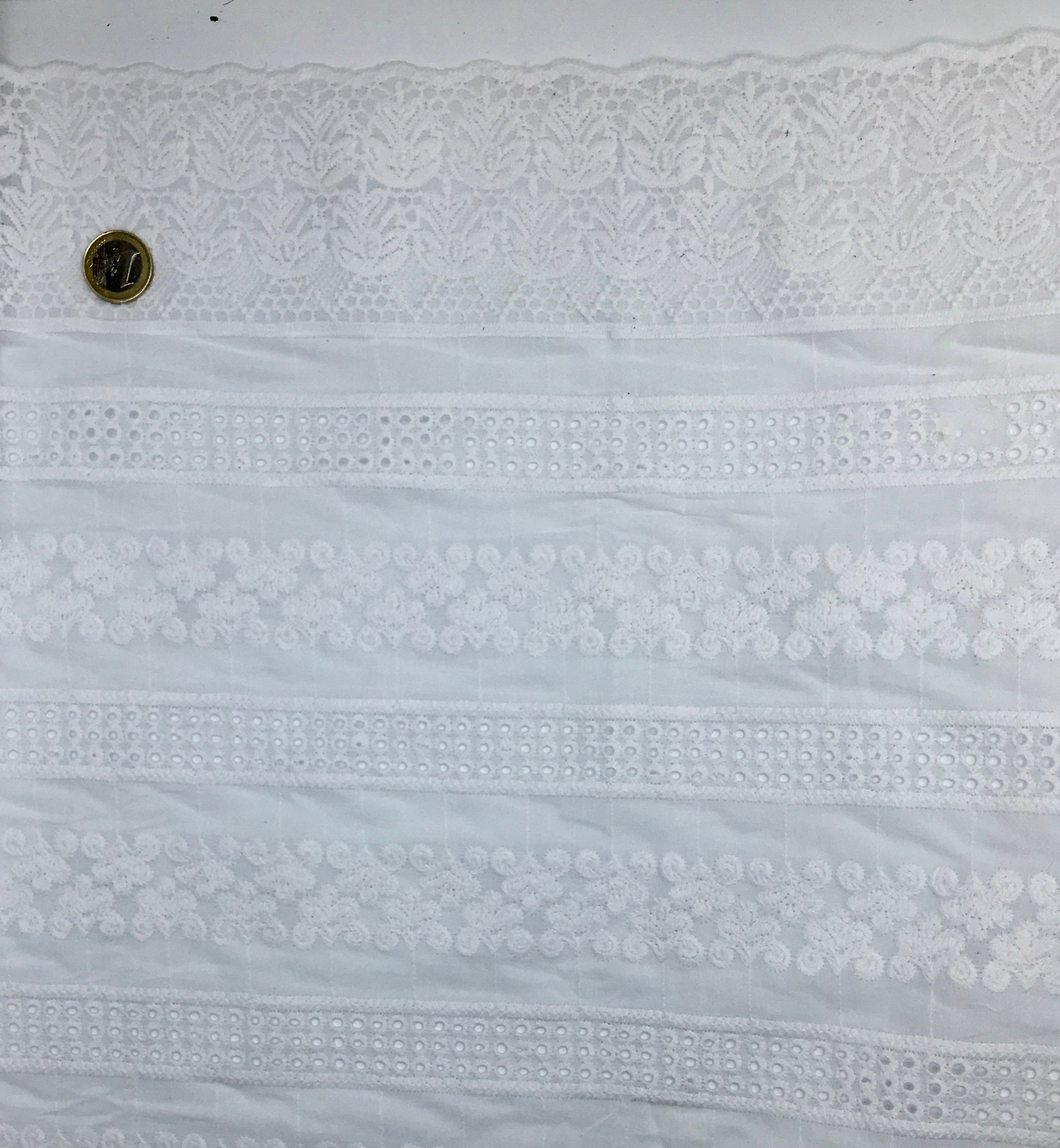 White embroidery anglaise, eyelet or broderie anglais cotton fabric ...