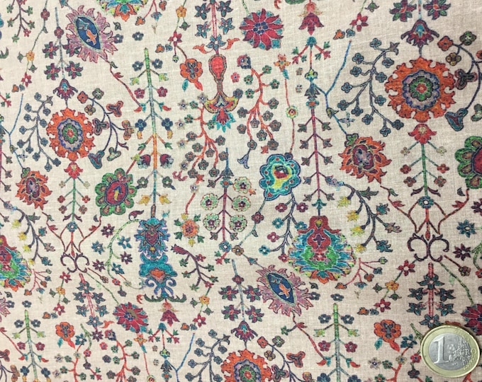 English Pima lawn cotton fabric, English flowers on beige