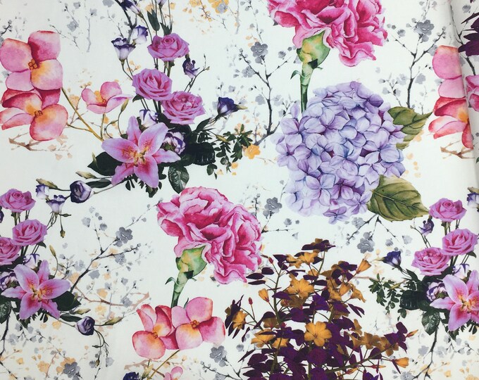 High quality cotton poplin, digital floral print on white