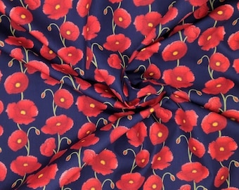 High quality Oekotex cotton poplin, poppies on navy. Nice to work with and the result is stunning.