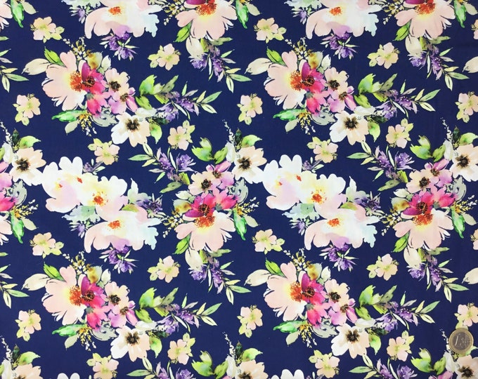 High quality cotton poplin, digital floral print on blue