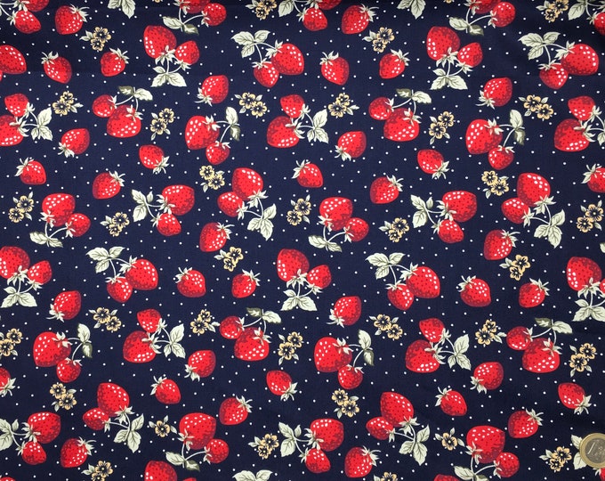 High quality cotton poplin. Strawberries, navy