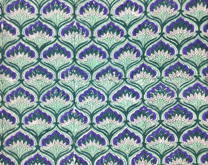 Indian block printed cotton voile, hand made. Turquoise Jaipur block print