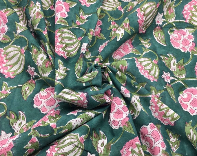 Indian block printed cotton muslin, hand made. Peony Jaipur print