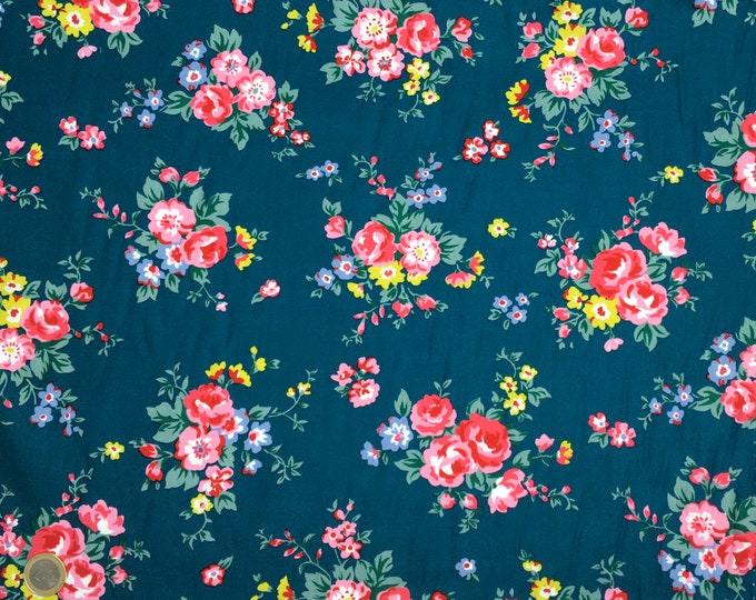 High quality cotton poplin with roses on teal