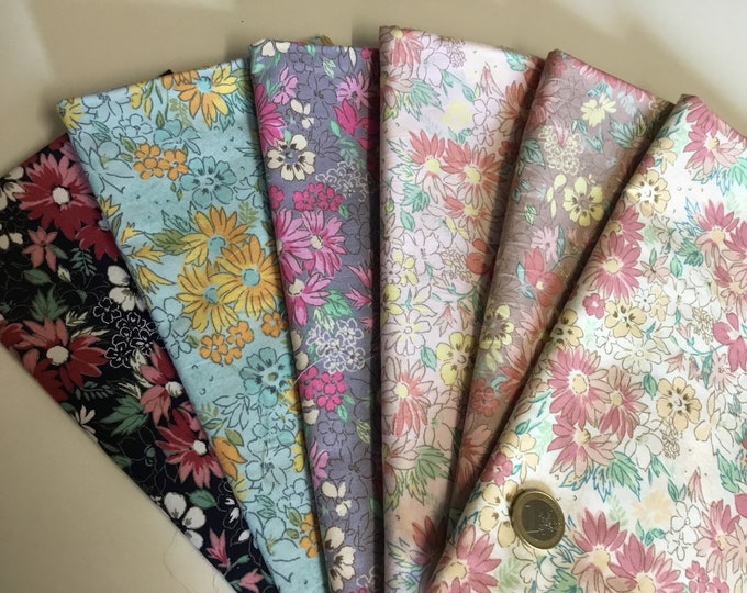 Total 1m50: 6pc (25cm*1m12) floral cotton poplin pieces, total 3m