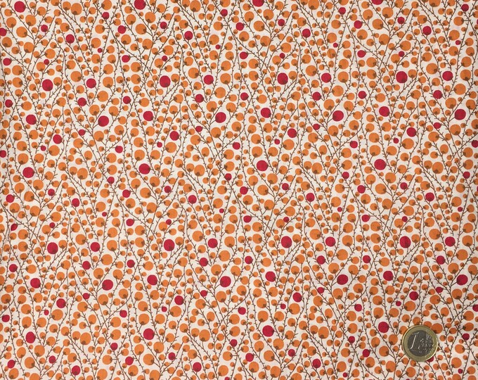 English Pima lawn cotton fabric, priced per 25cm. Orange berries