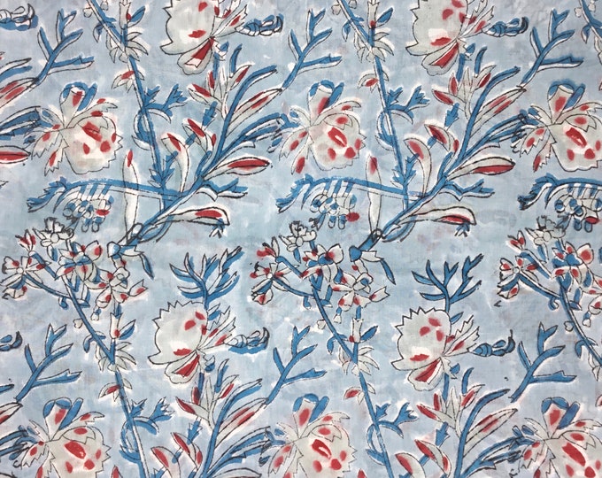 Indian block printed cotton muslin, hand made, tempest floral Jaipur print