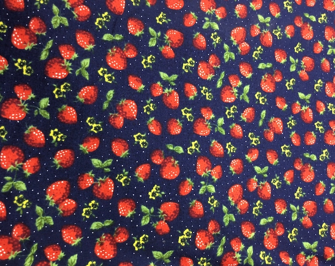 High quality cotton poplin. Strawberries on navy