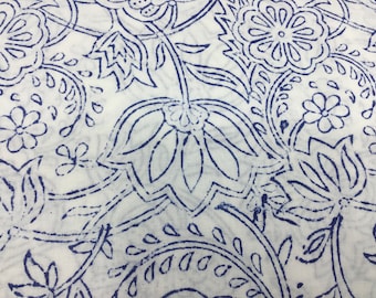 Tissu voile de coton imprimé à la main en Inde. Jaipur porcelaine