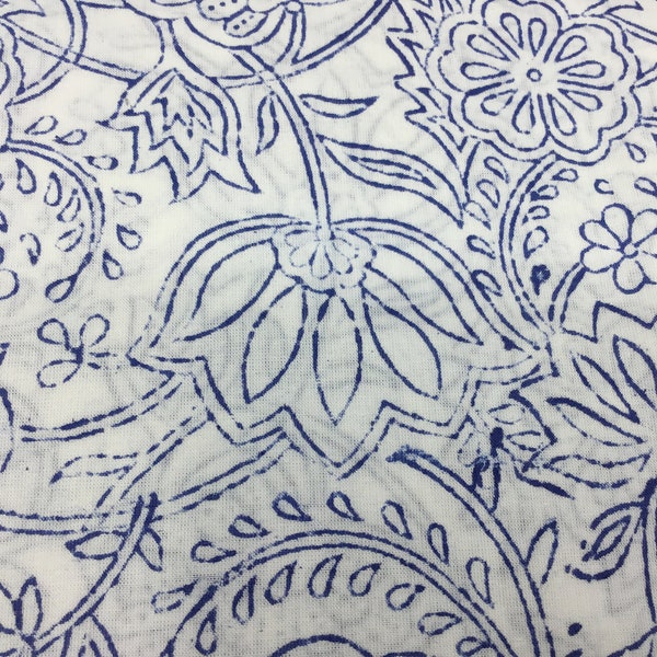 Tissu voile de coton imprimé à la main en Inde. Jaipur porcelaine