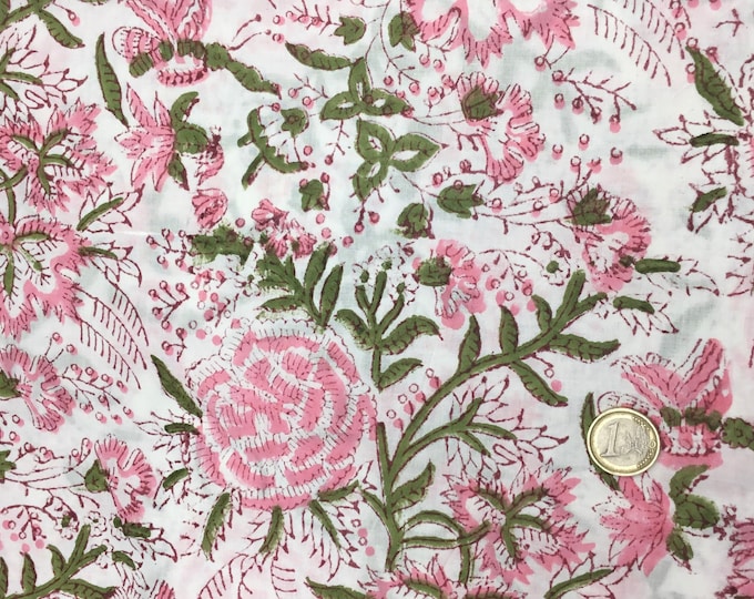 Indian block printed cotton muslin, hand made. Princess pink roses