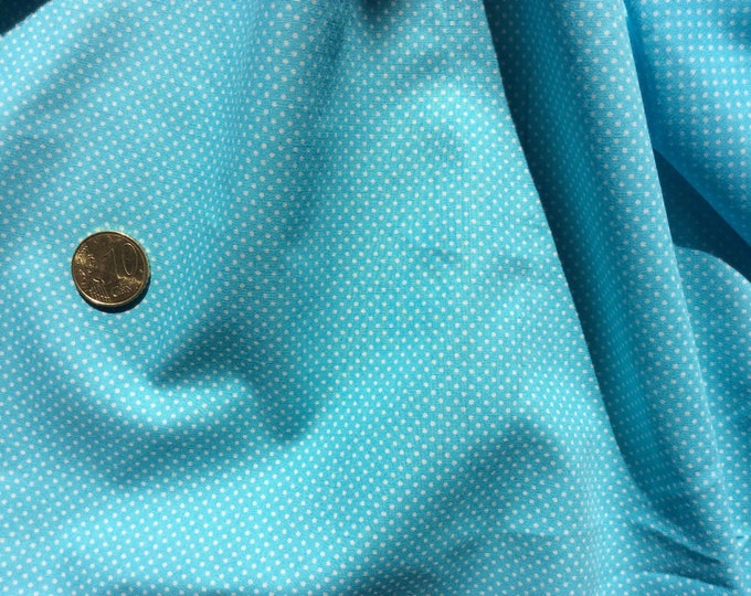 High quality cotton poplin printed in Japan, 2mm turquoise polka dots