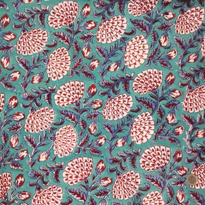 Indian block printed cotton muslin, hand made. Anemones block print