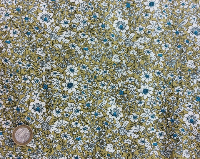 High quality cotton poplin printed in Japan, floral on mustard green