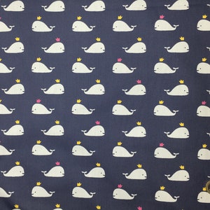 High quality cotton poplin dyed in Japan with whales on grey