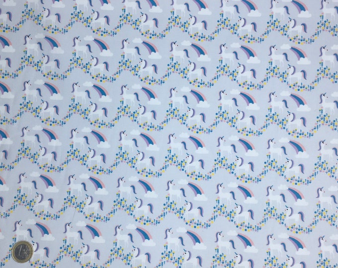 High quality cotton poplin, unicorns on grey