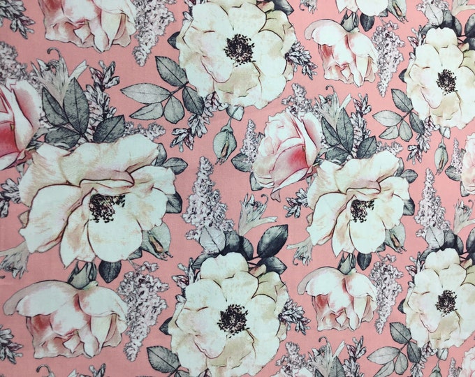 High quality cotton poplin, digital floral print on pink