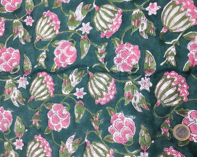 Indian block printed cotton muslin, hand made. Peony Jaipur blockprint