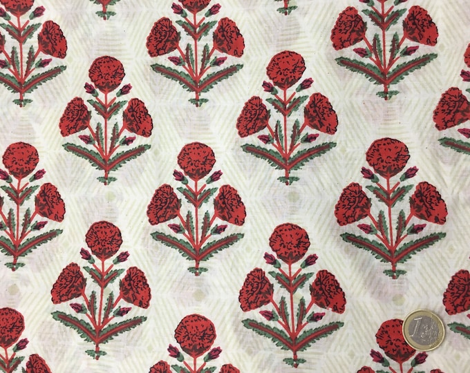 Indian block printed cotton muslin, hand made. Carnation Jaipur print